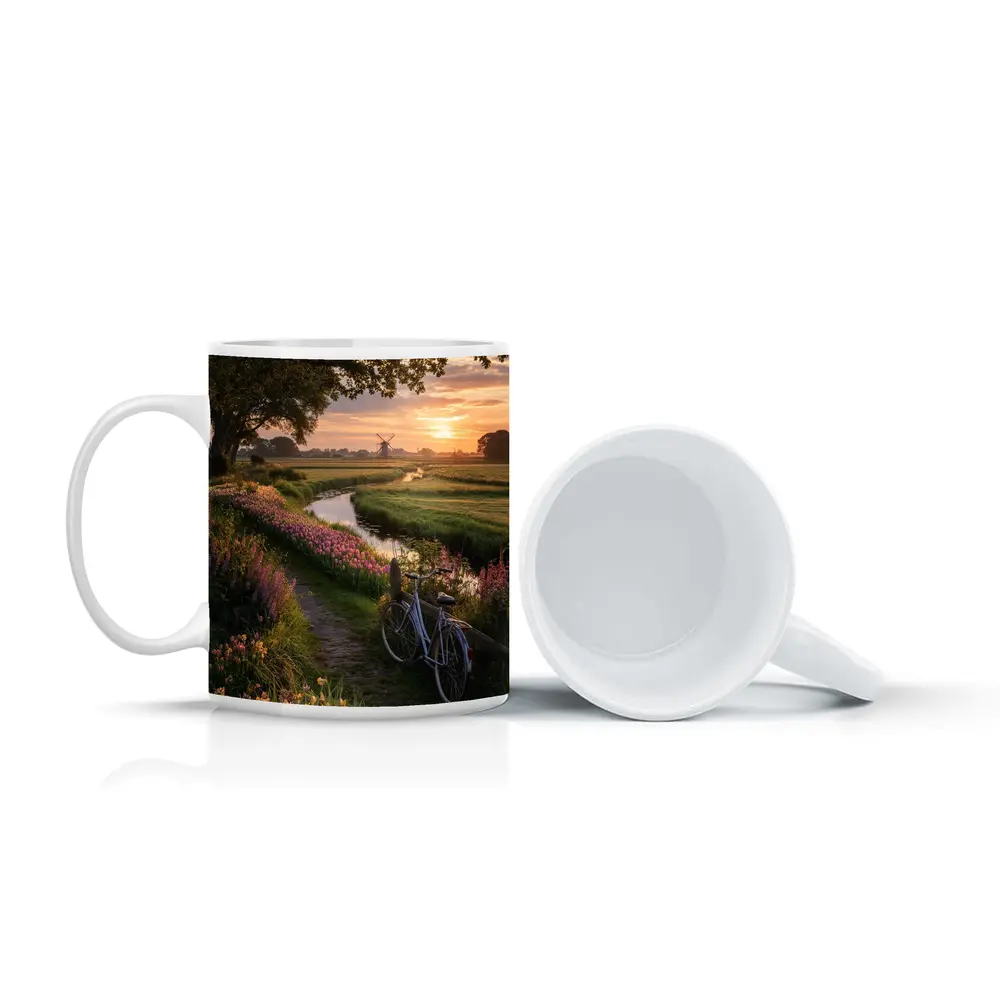 Dutch Windmill Sunset Bicycle Flower Fields – Mugs
