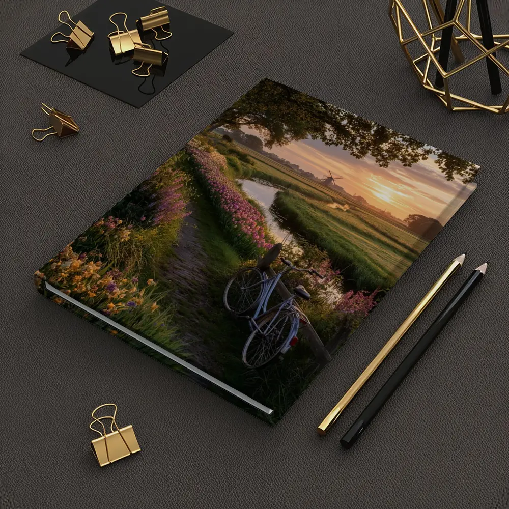 Dutch Windmill Sunset Bicycle Flower Fields – Notebooks