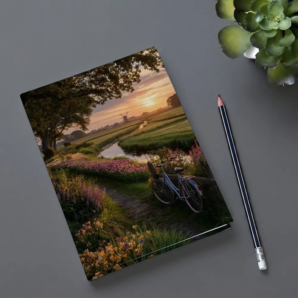 Dutch Windmill Sunset Bicycle Flower Fields – Notebooks
