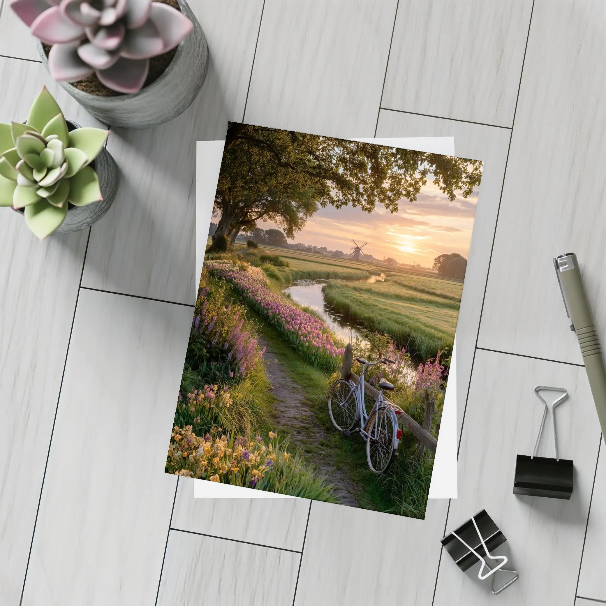 Dutch Windmill Sunset Bicycle Flower Fields – Postcards