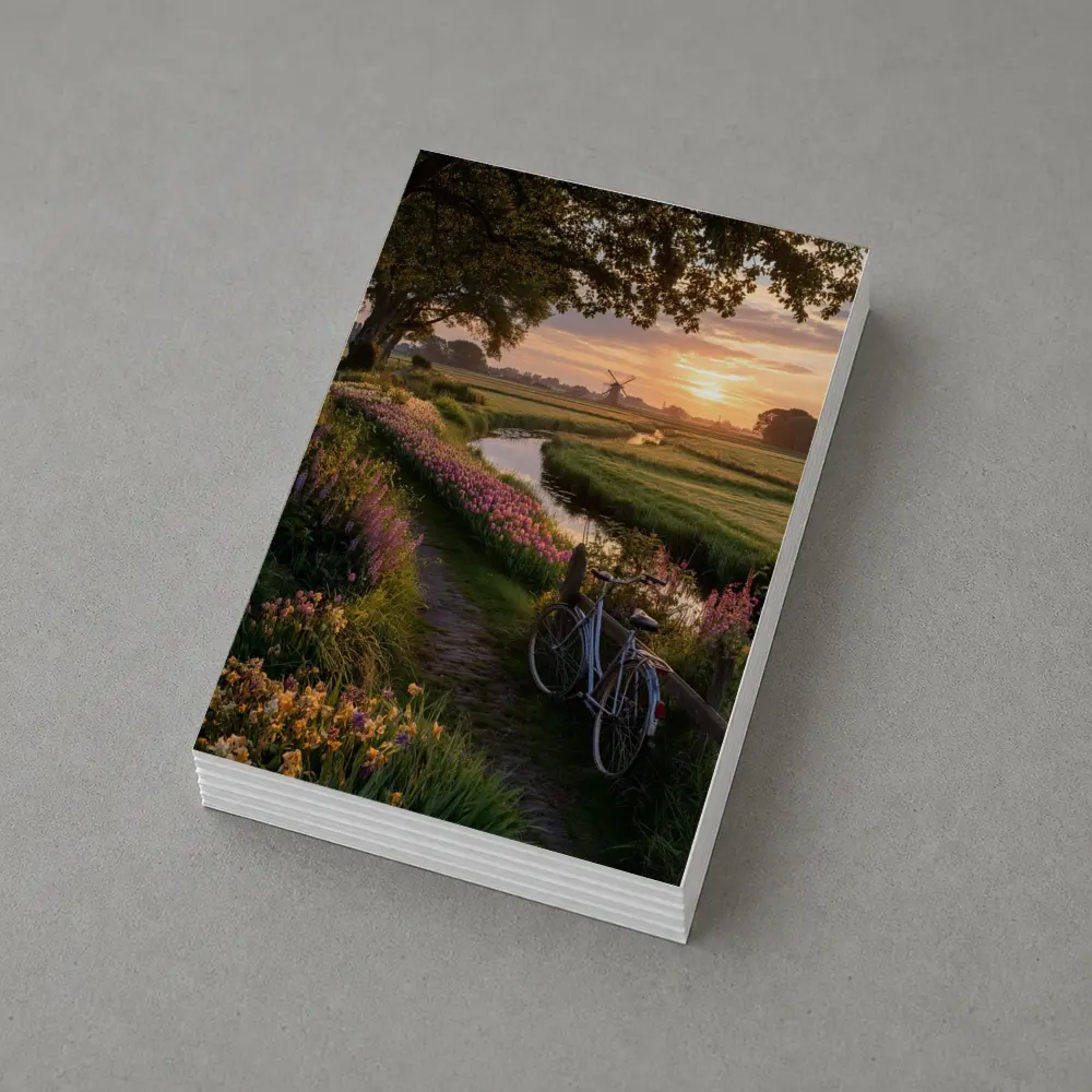 Dutch Windmill Sunset Bicycle Flower Fields – Postcards
