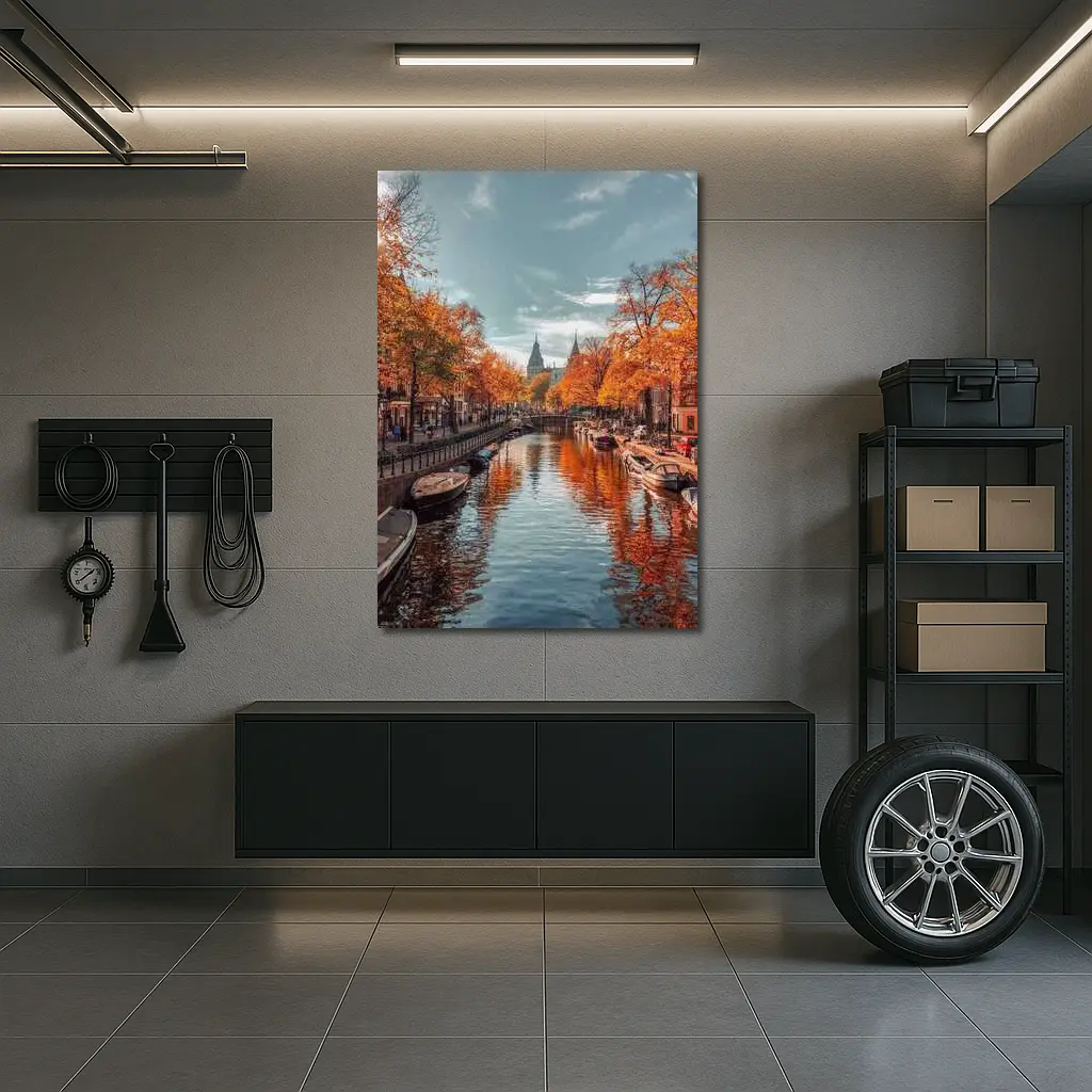 Amsterdam Canal Autumn Orange Trees Reflection – Wall Art