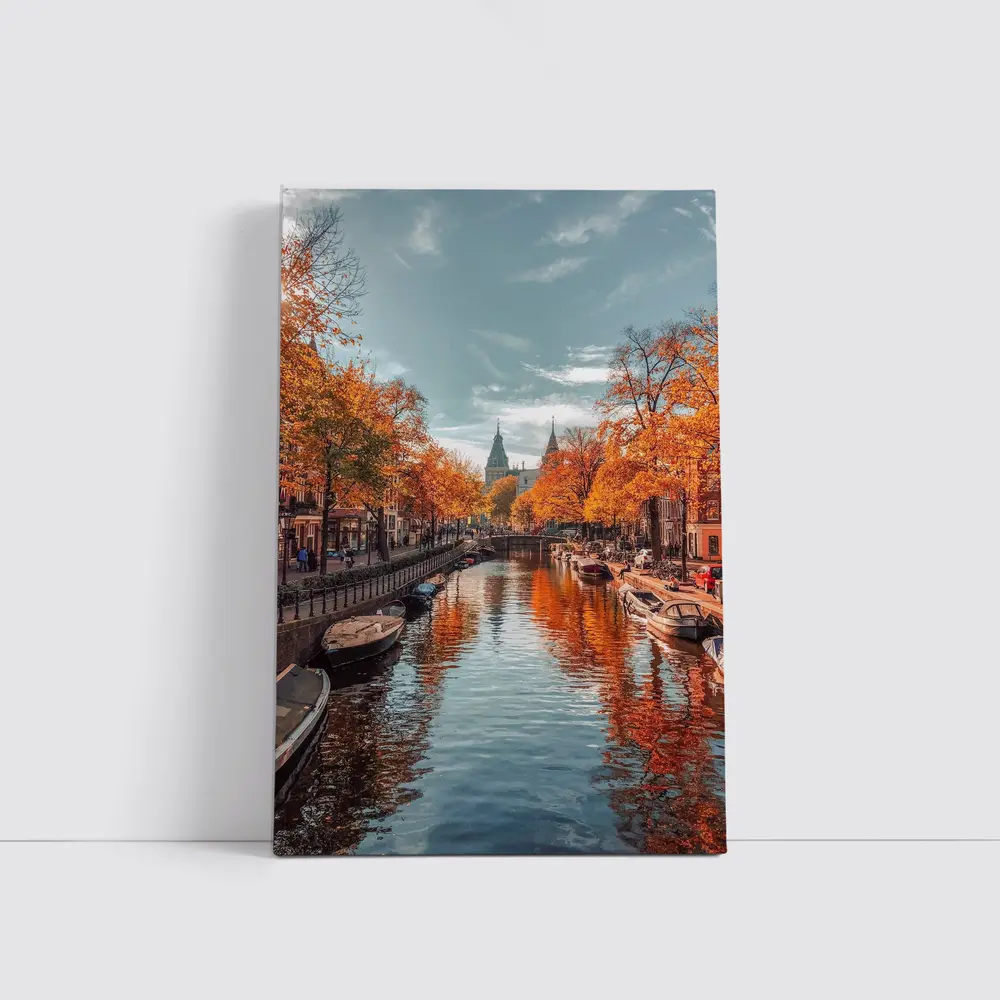 Amsterdam Canal Autumn Orange Trees Reflection – Wall Art