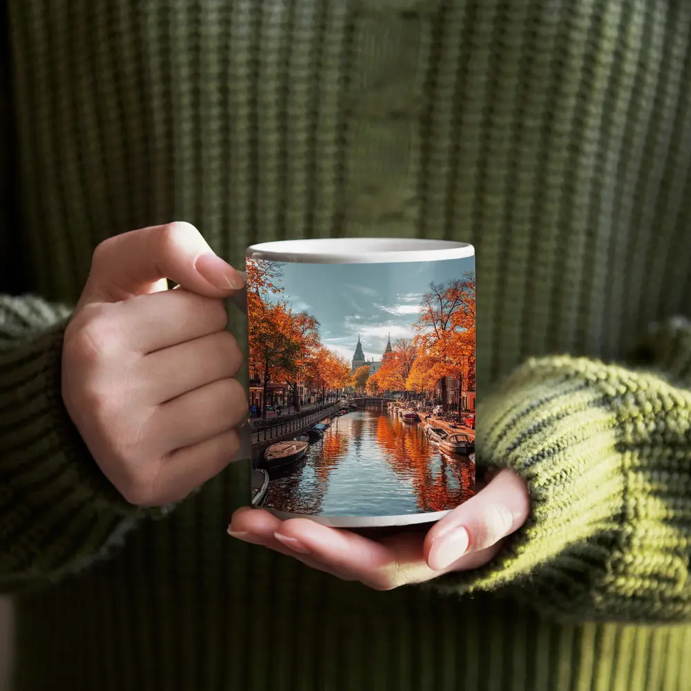 Amsterdam Canal Autumn Orange Trees Reflection – Mugs