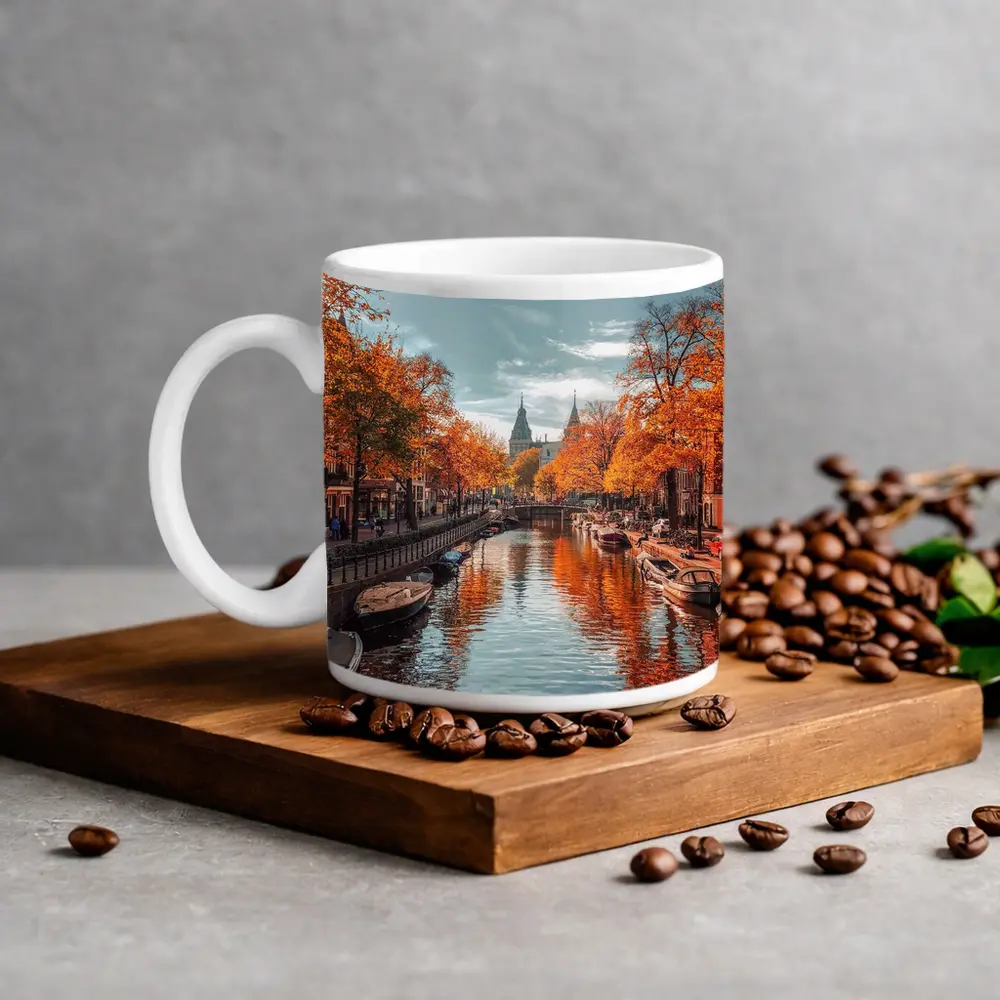 Amsterdam Canal Autumn Orange Trees Reflection – Mugs