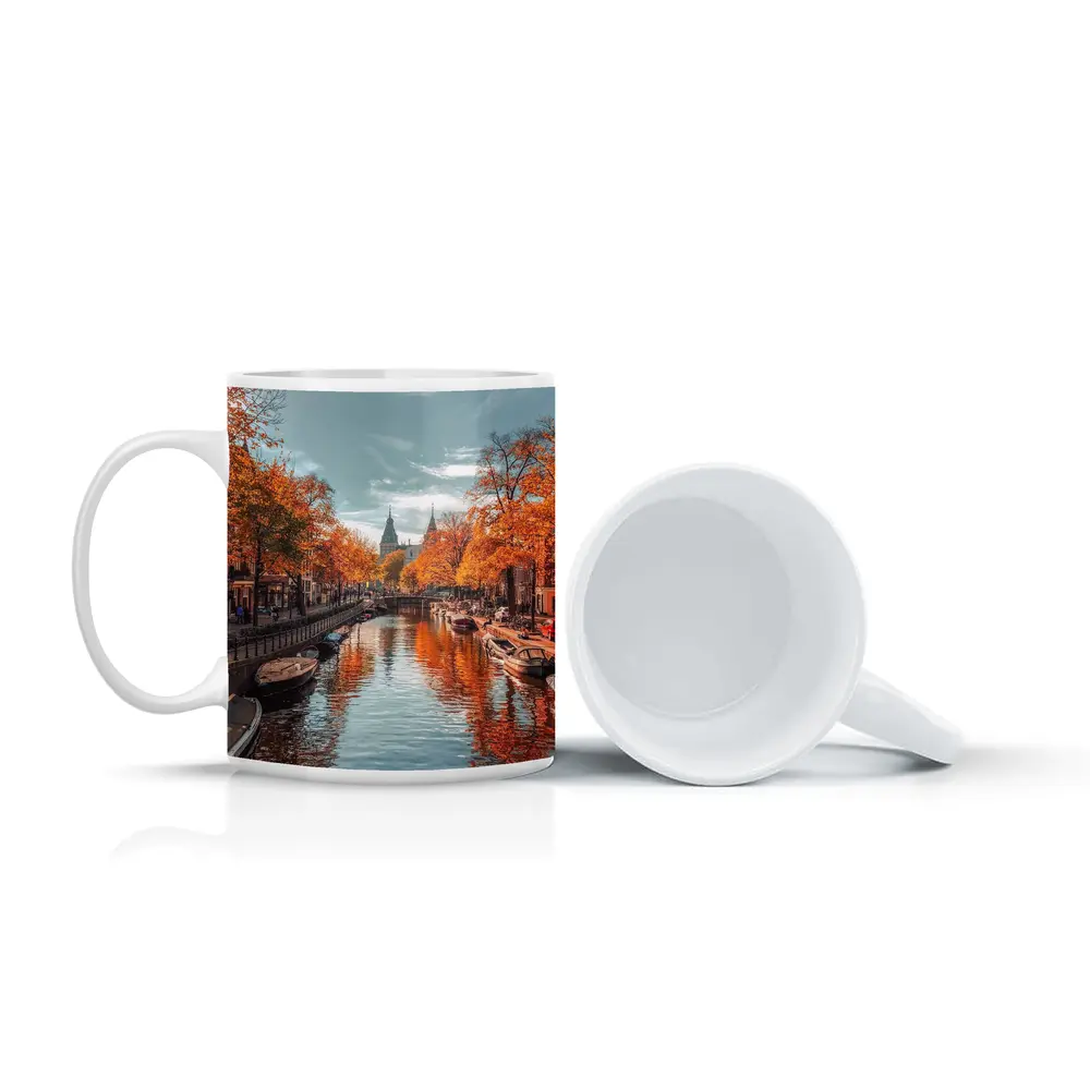 Amsterdam Canal Autumn Orange Trees Reflection – Mugs
