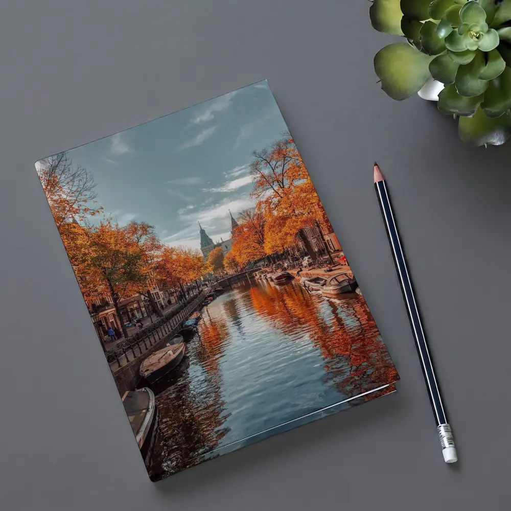 Amsterdam Canal Autumn Orange Trees Reflection – Notebooks