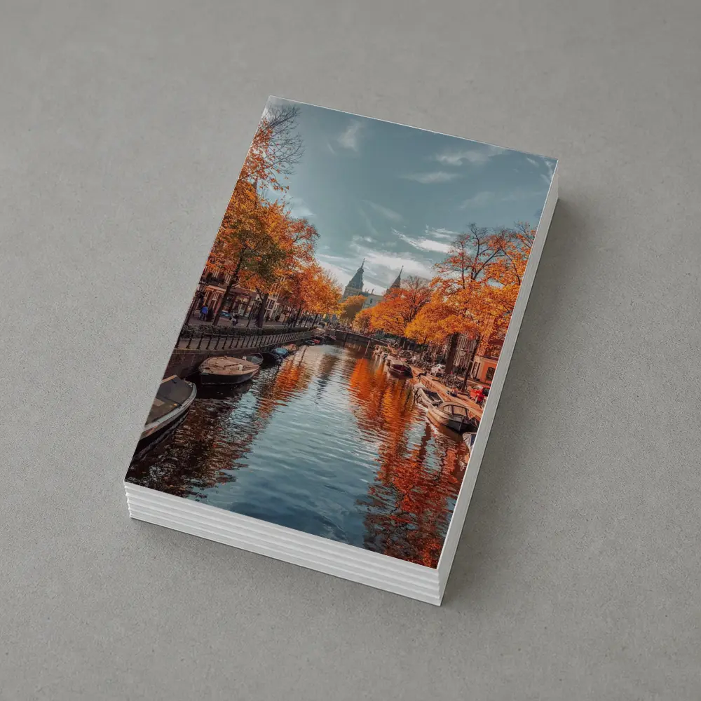 Amsterdam Canal Autumn Orange Trees Reflection – Postcards
