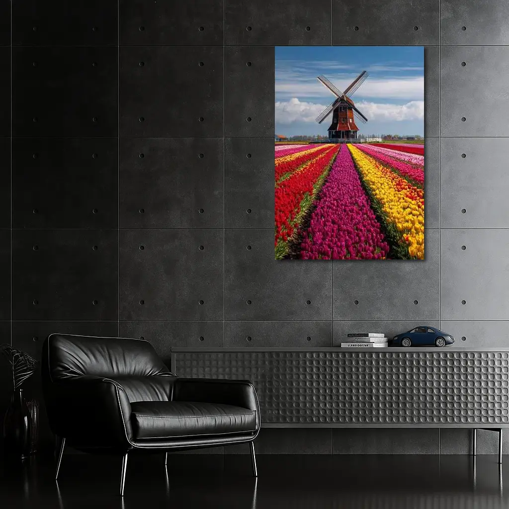 Dutch Windmill Tulip Fields Netherlands Landscape – Wall Art