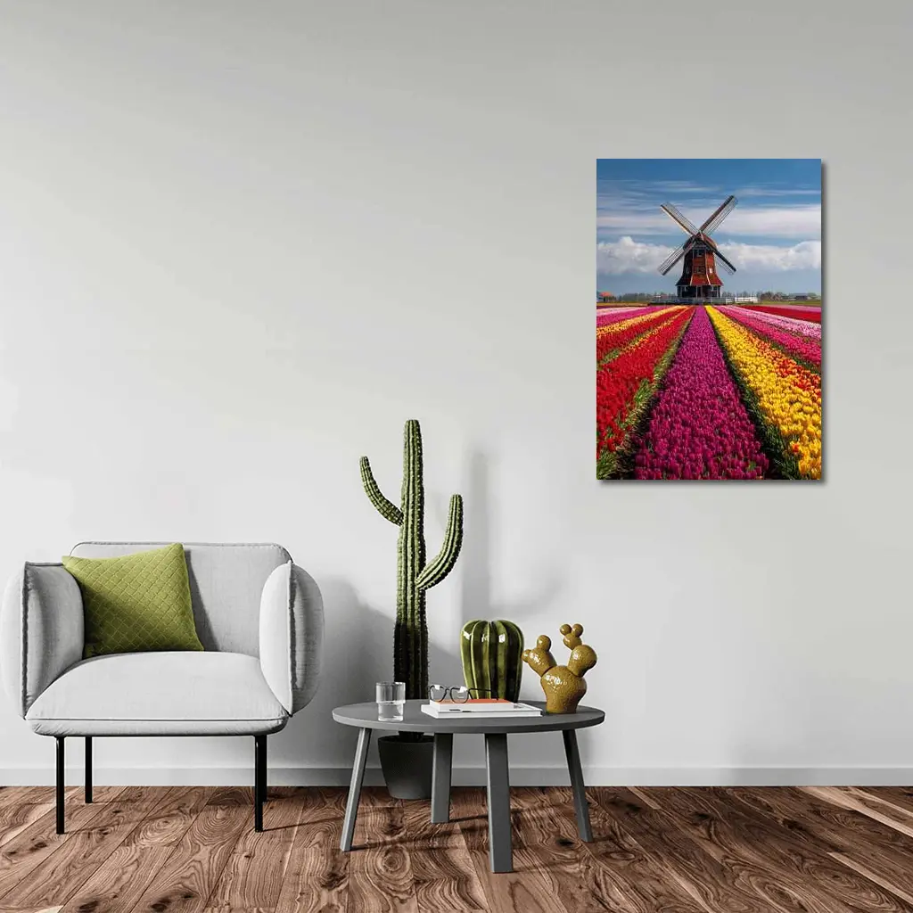 Dutch Windmill Tulip Fields Netherlands Landscape – Wall Art