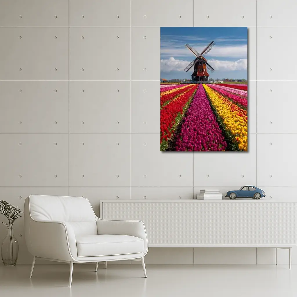 Dutch Windmill Tulip Fields Netherlands Landscape – Wall Art
