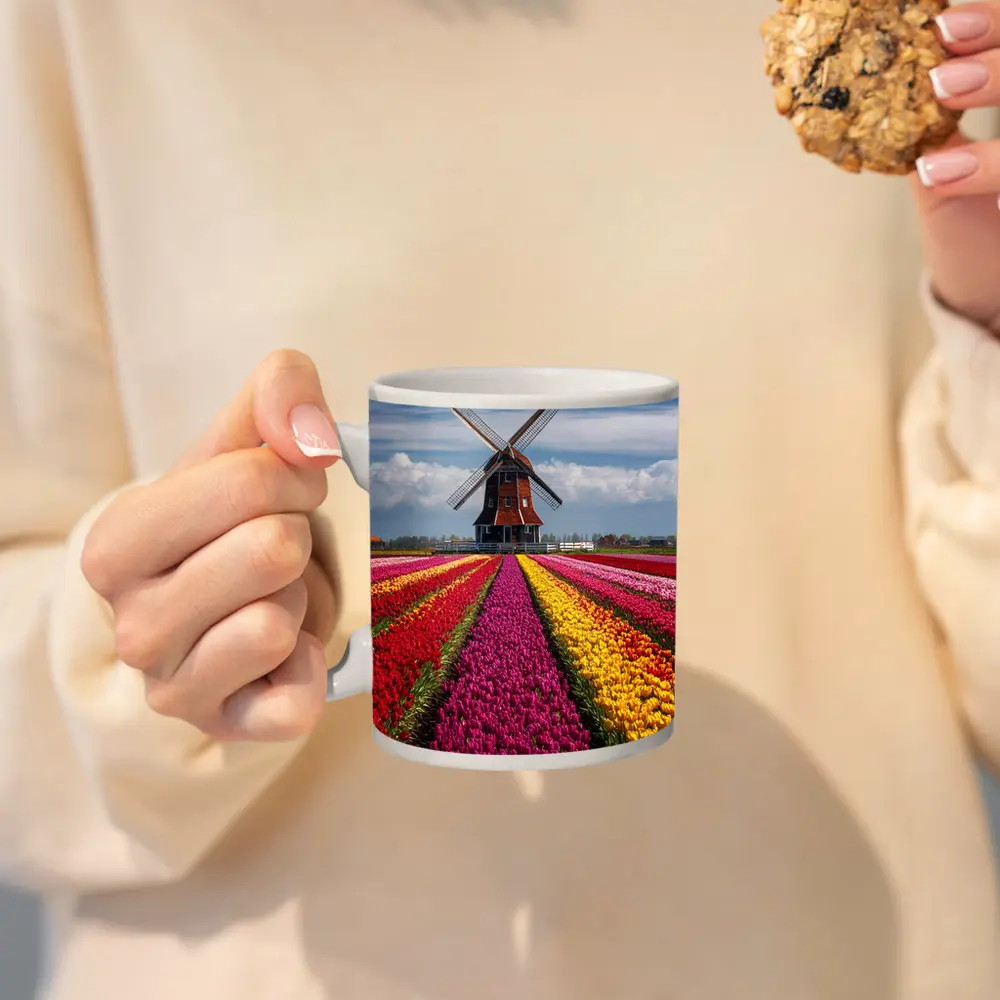 Dutch Windmill Tulip Fields Netherlands Landscape – Mugs
