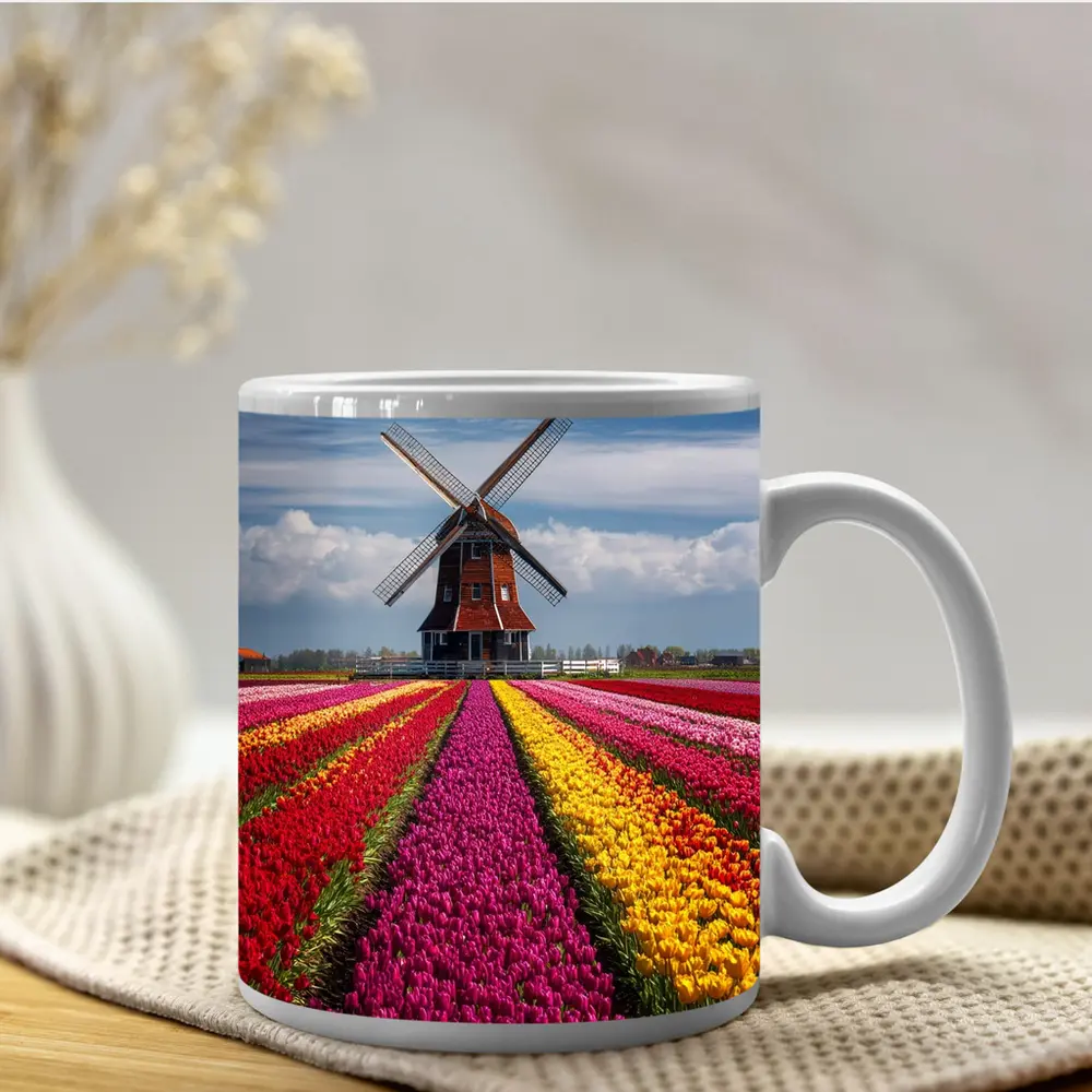 Dutch Windmill Tulip Fields Netherlands Landscape – Mugs