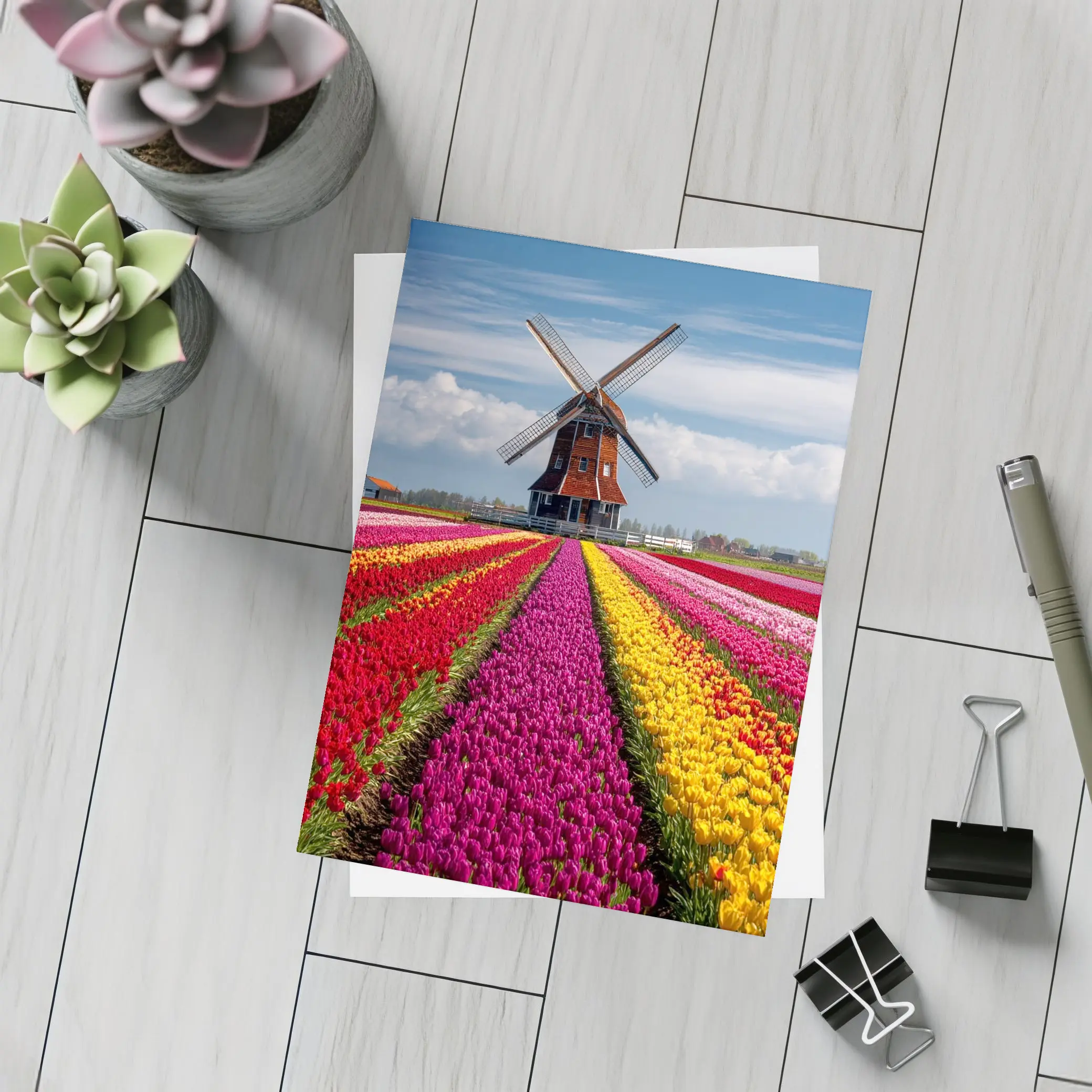 Dutch Windmill Tulip Fields Netherlands Landscape – Postcards