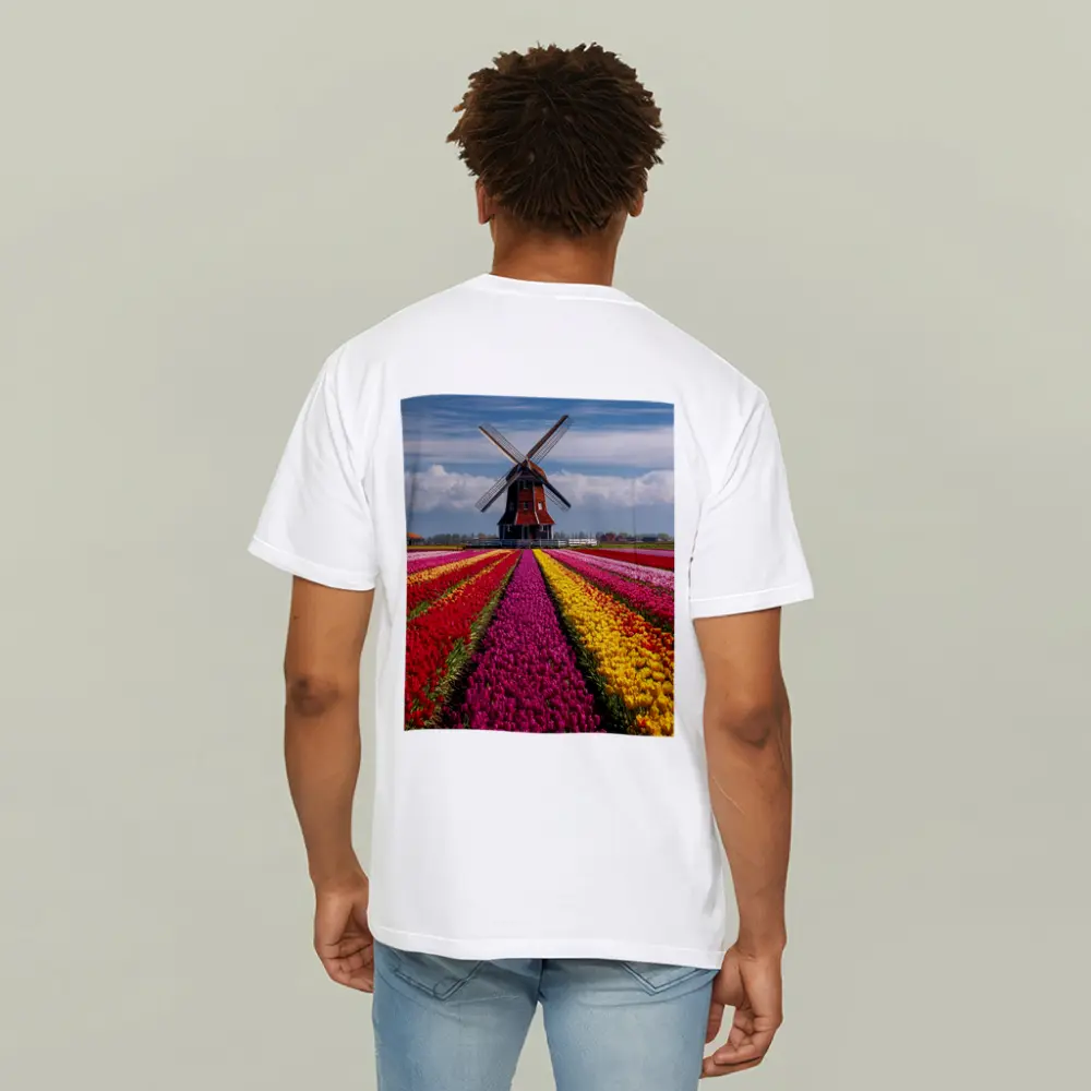 Dutch Windmill Tulip Fields Netherlands Landscape – T-Shirts