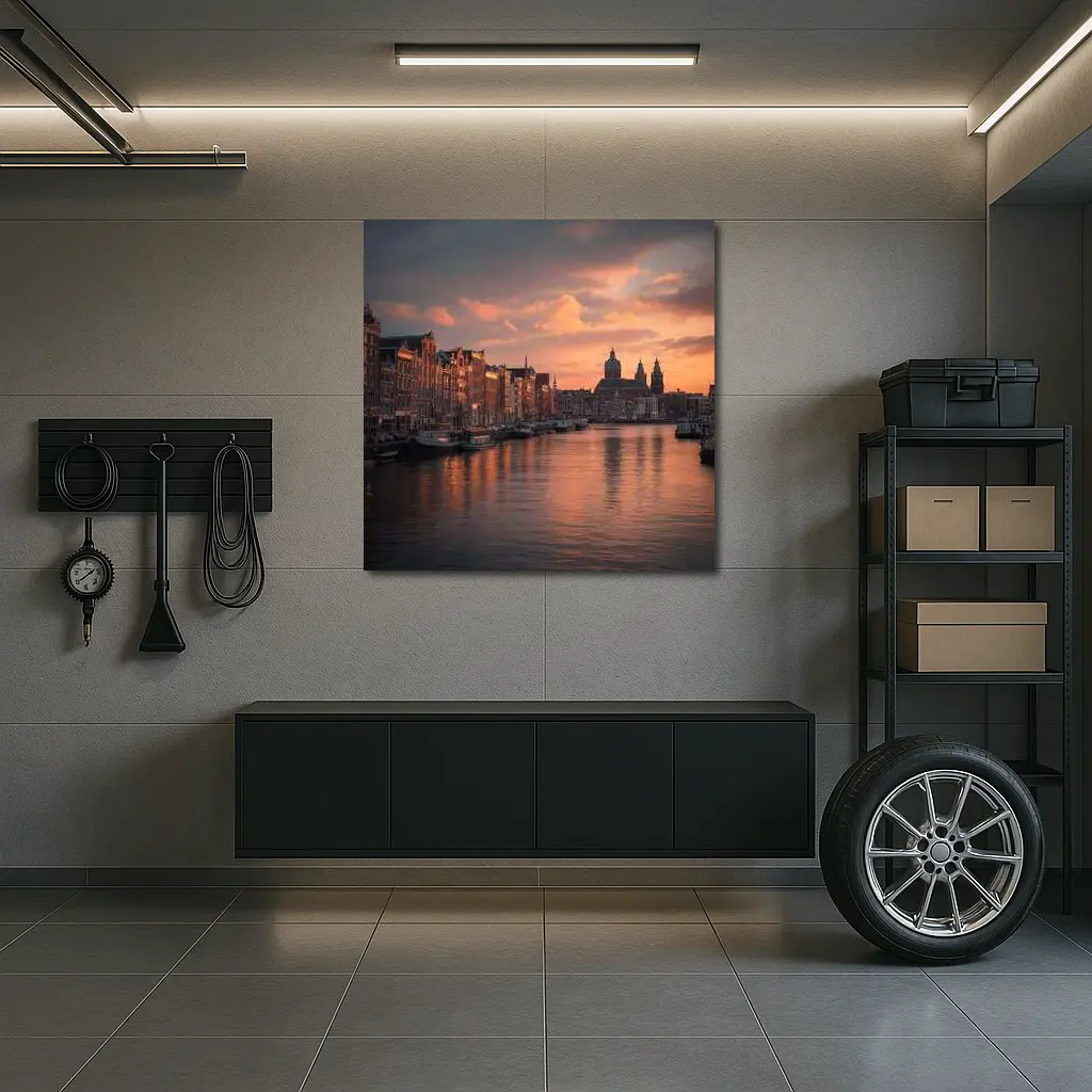Amsterdam Canal Sunset Dutch Architecture Sky – Wall Art