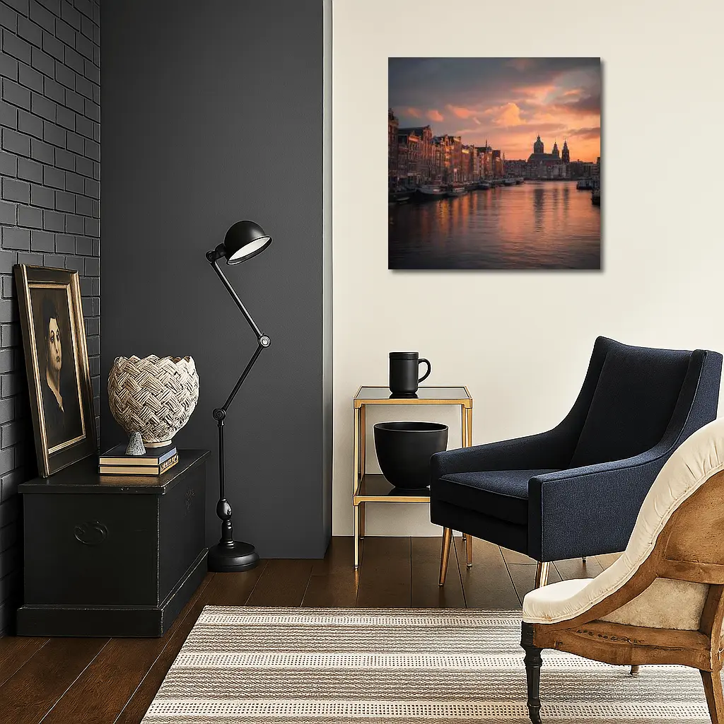 Amsterdam Canal Sunset Dutch Architecture Sky – Wall Art