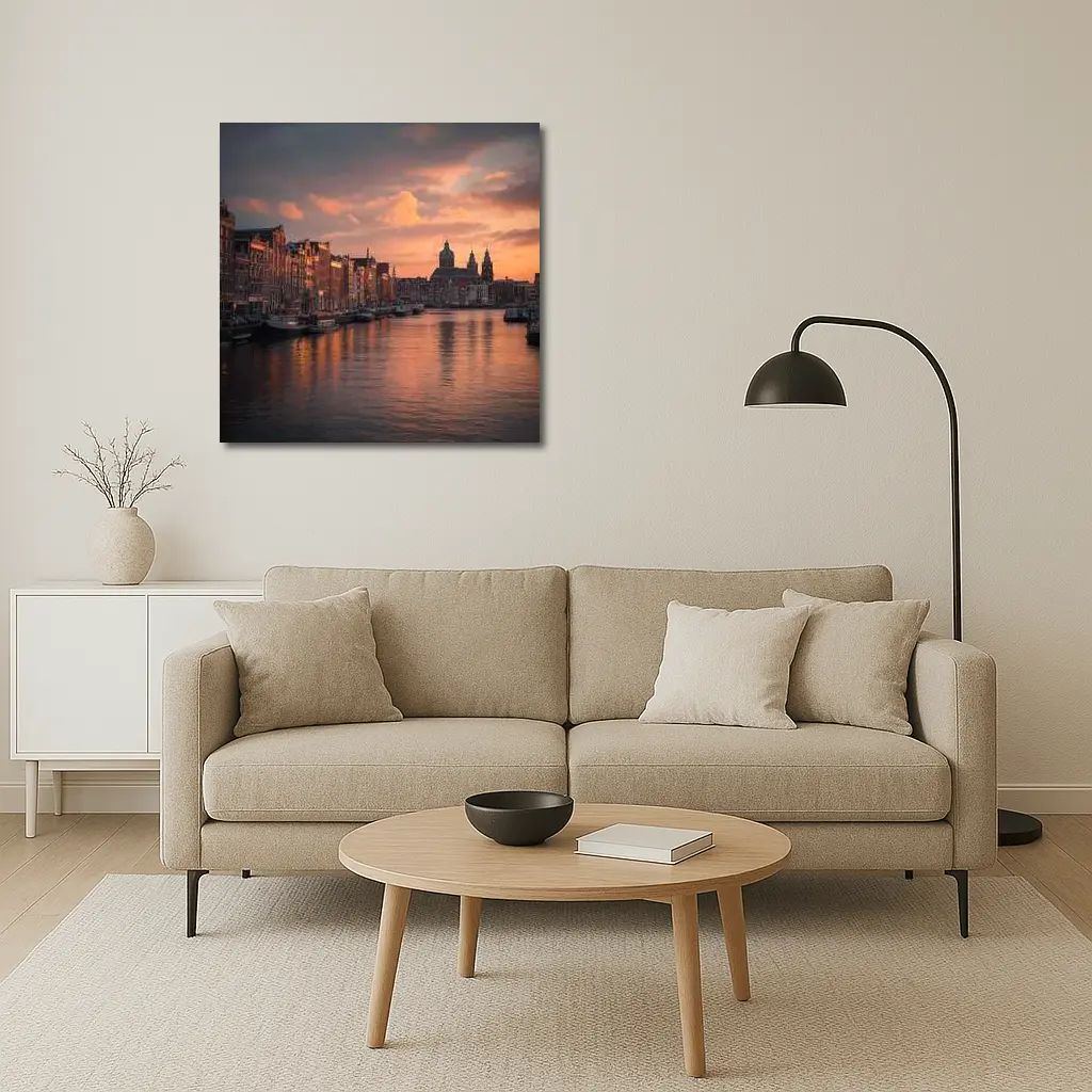 Amsterdam Canal Sunset Dutch Architecture Sky – Wall Art