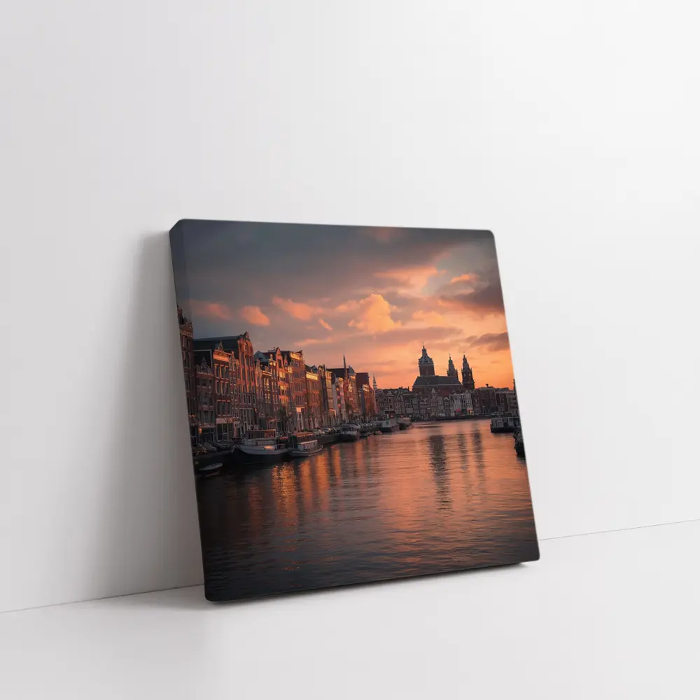 Amsterdam Canal Sunset Dutch Architecture Sky – Wall Art