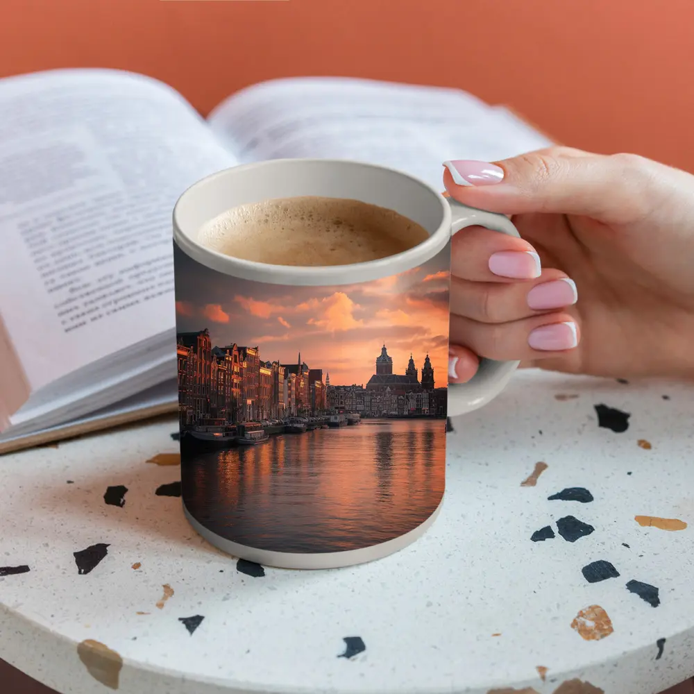 Amsterdam Canal Sunset Dutch Architecture Sky – Mugs
