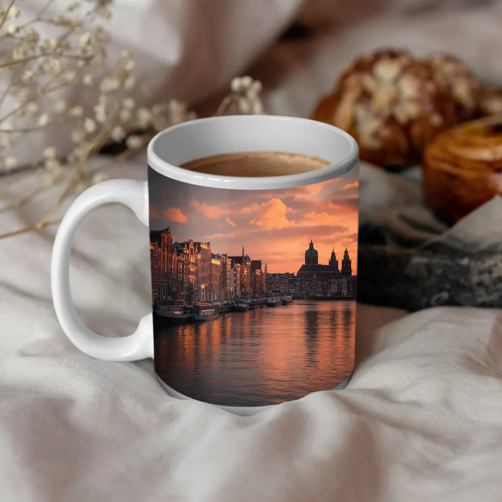Amsterdam Canal Sunset Dutch Architecture Sky – Mugs