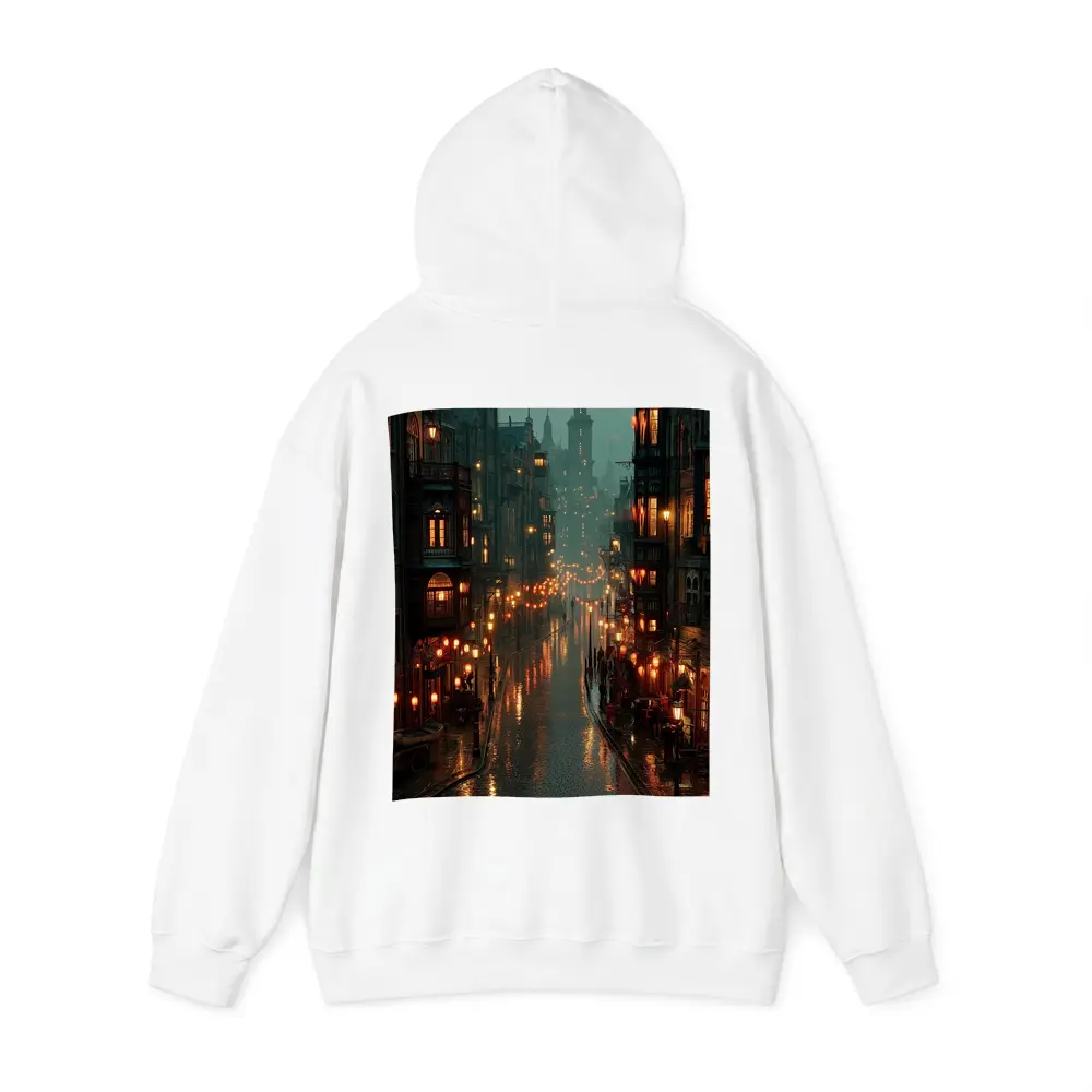 Rainy City Street Glowing Lanterns Night – Hoodies