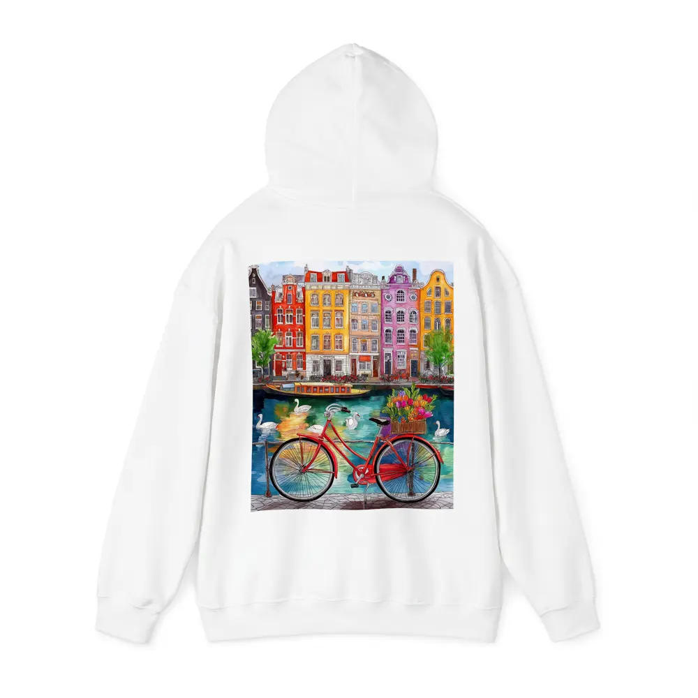 Red Bicycle Amsterdam Canal Colorful Buildings Art – Hoodies