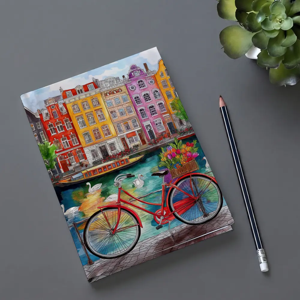 Red Bicycle Amsterdam Canal Colorful Buildings Art – Notebooks