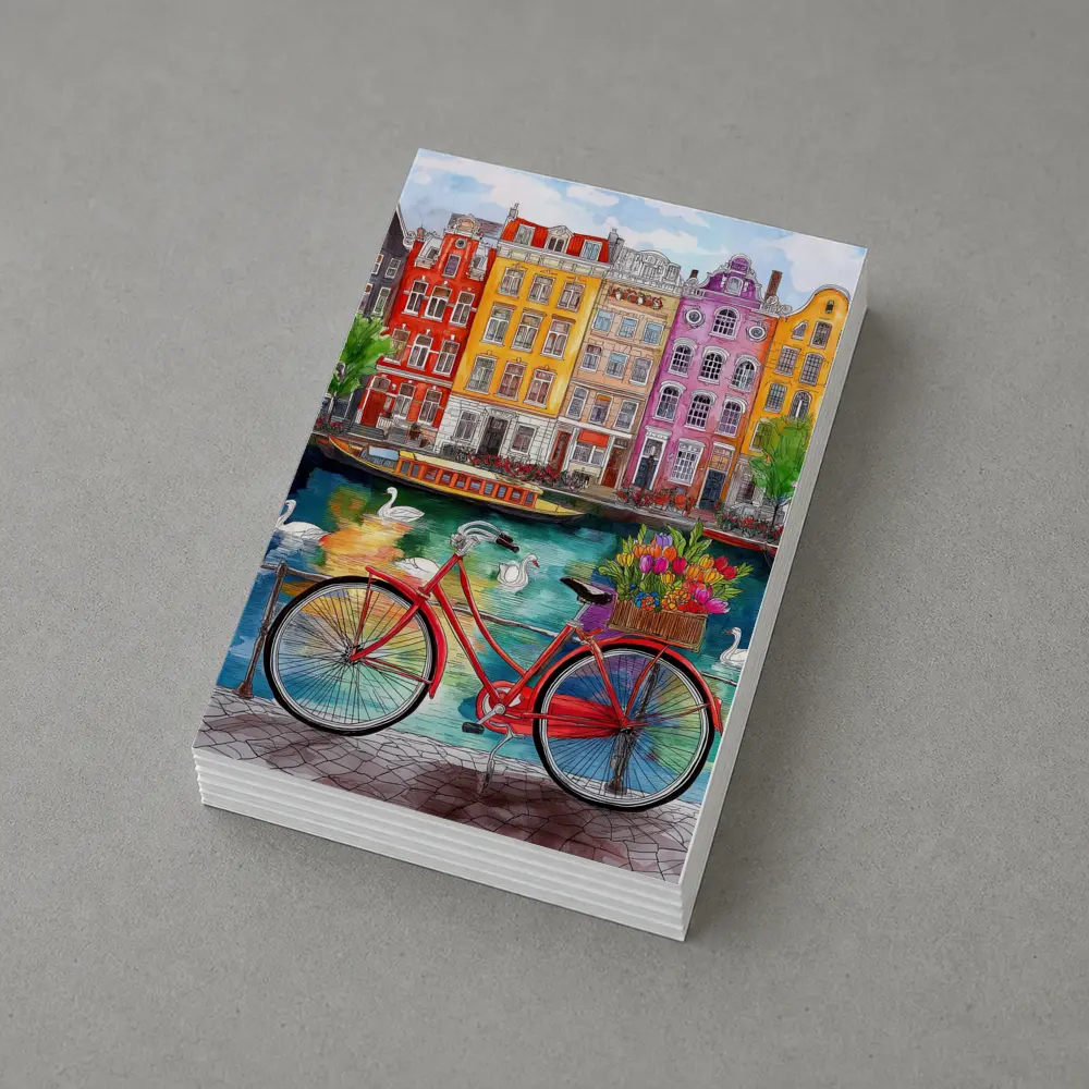 Red Bicycle Amsterdam Canal Colorful Buildings Art – Postcards