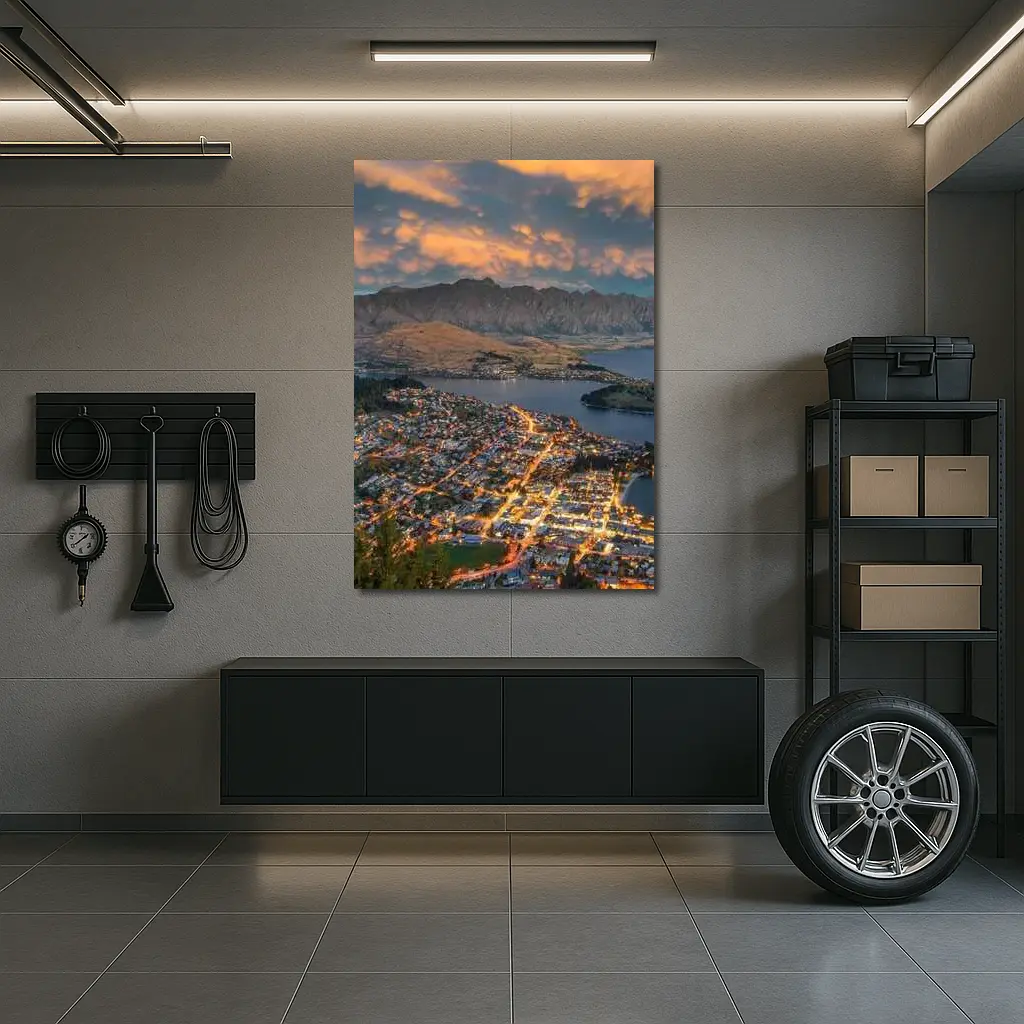 Queenstown New Zealand City Lights Sunset – Wall Art