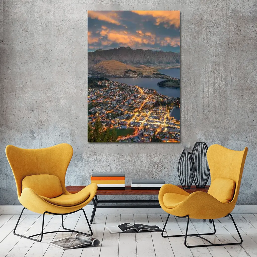 Queenstown New Zealand City Lights Sunset – Wall Art
