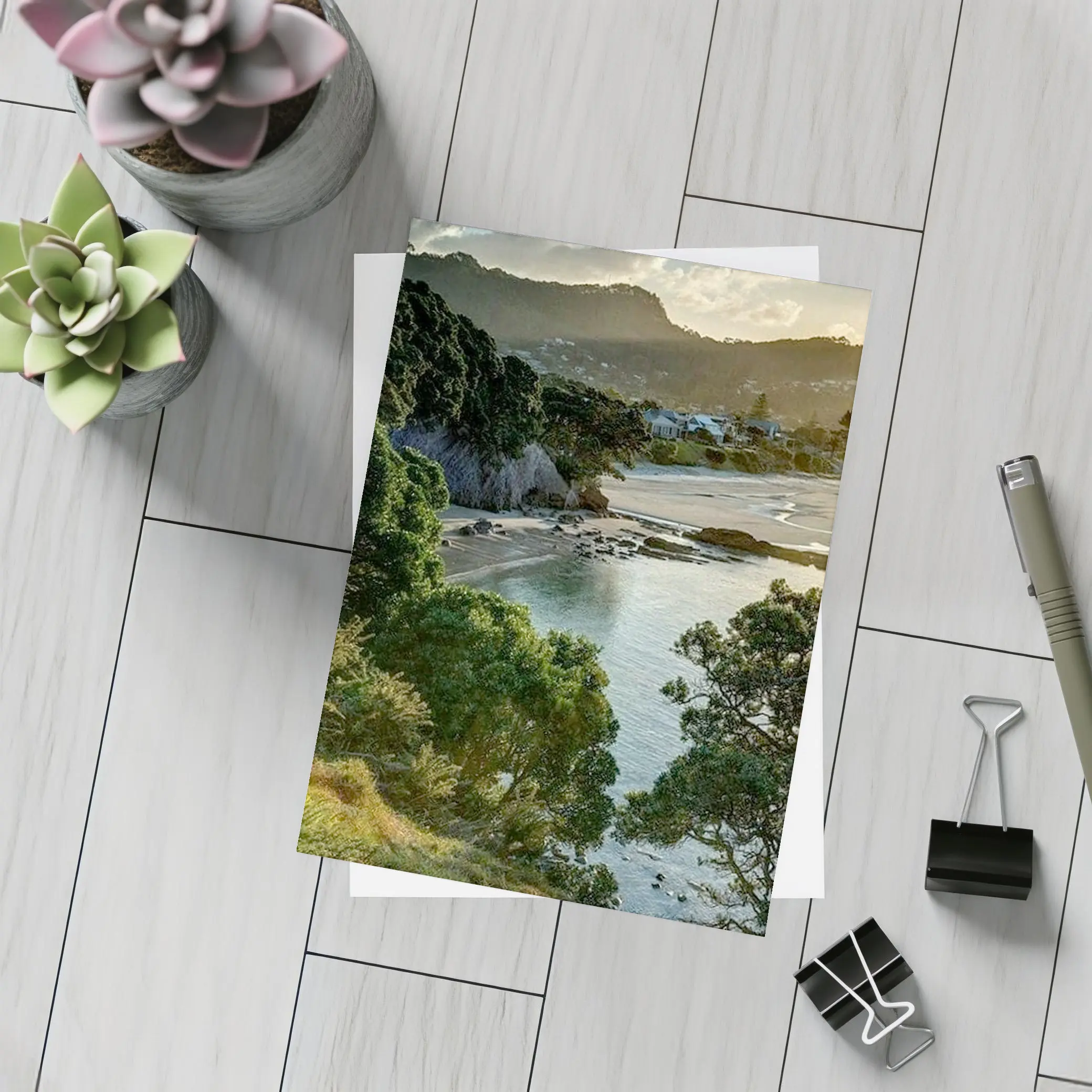 New Zealand Coastal Bay Forest Landscape – Postcards