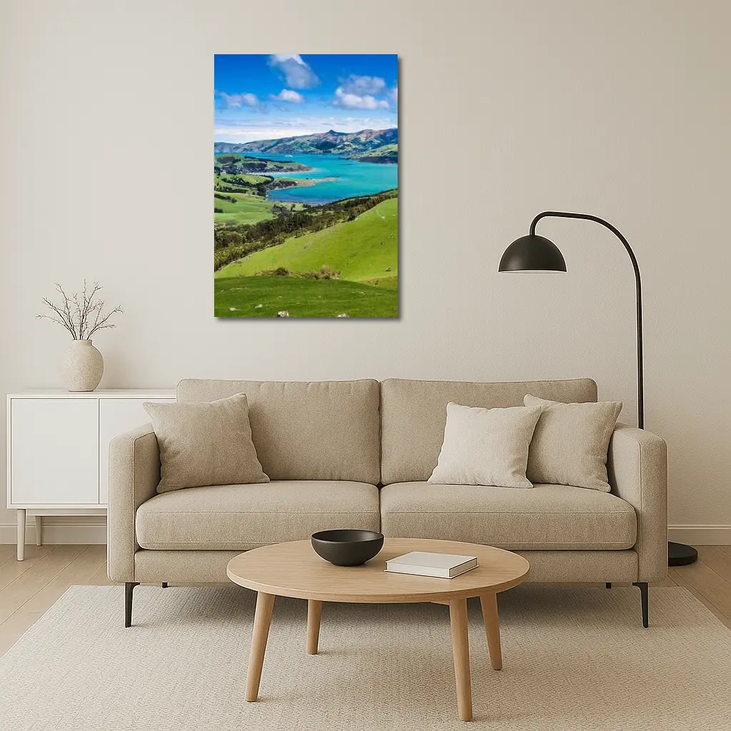 New Zealand Green Hills Turquoise Bay Landscape – Wall Art