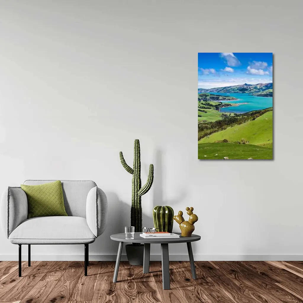 New Zealand Green Hills Turquoise Bay Landscape – Wall Art