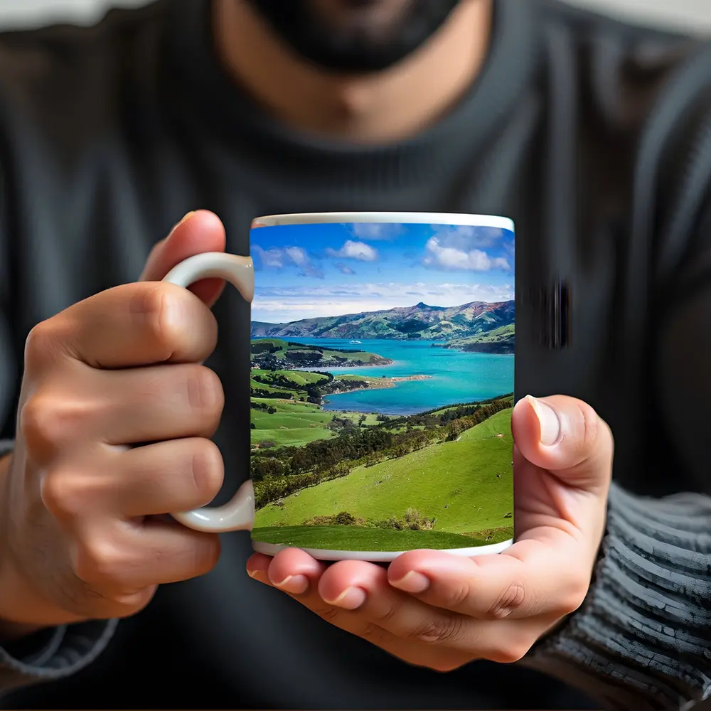 New Zealand Green Hills Turquoise Bay Landscape – Mugs
