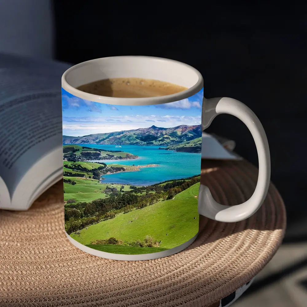 New Zealand Green Hills Turquoise Bay Landscape – Mugs