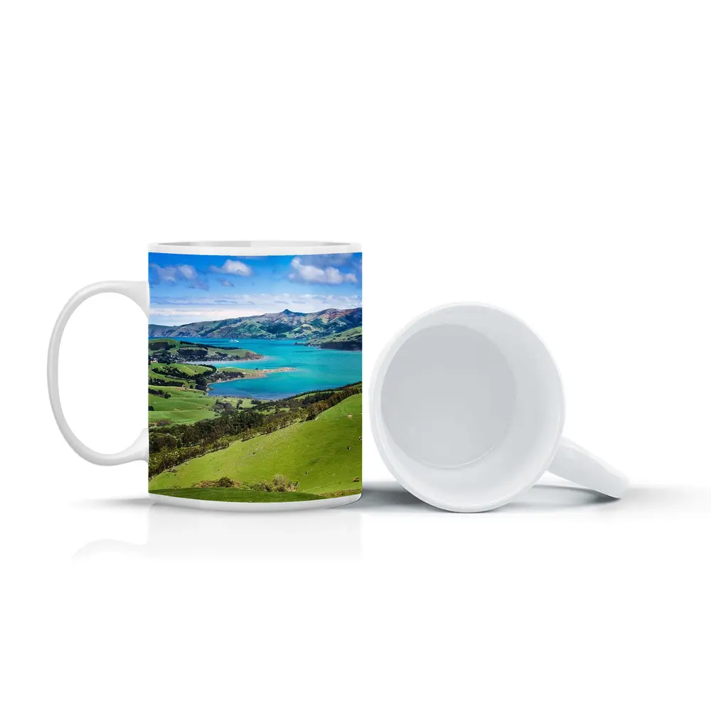 New Zealand Green Hills Turquoise Bay Landscape – Mugs