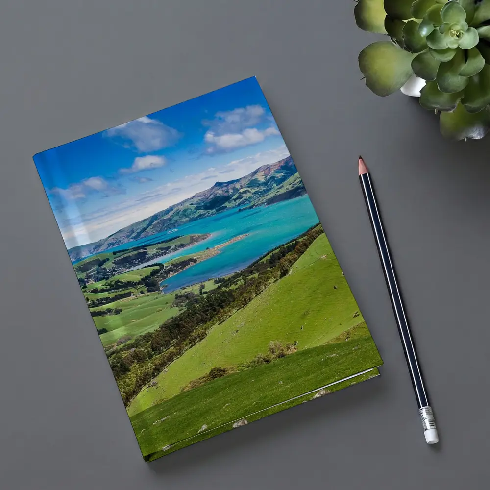 New Zealand Green Hills Turquoise Bay Landscape – Notebooks