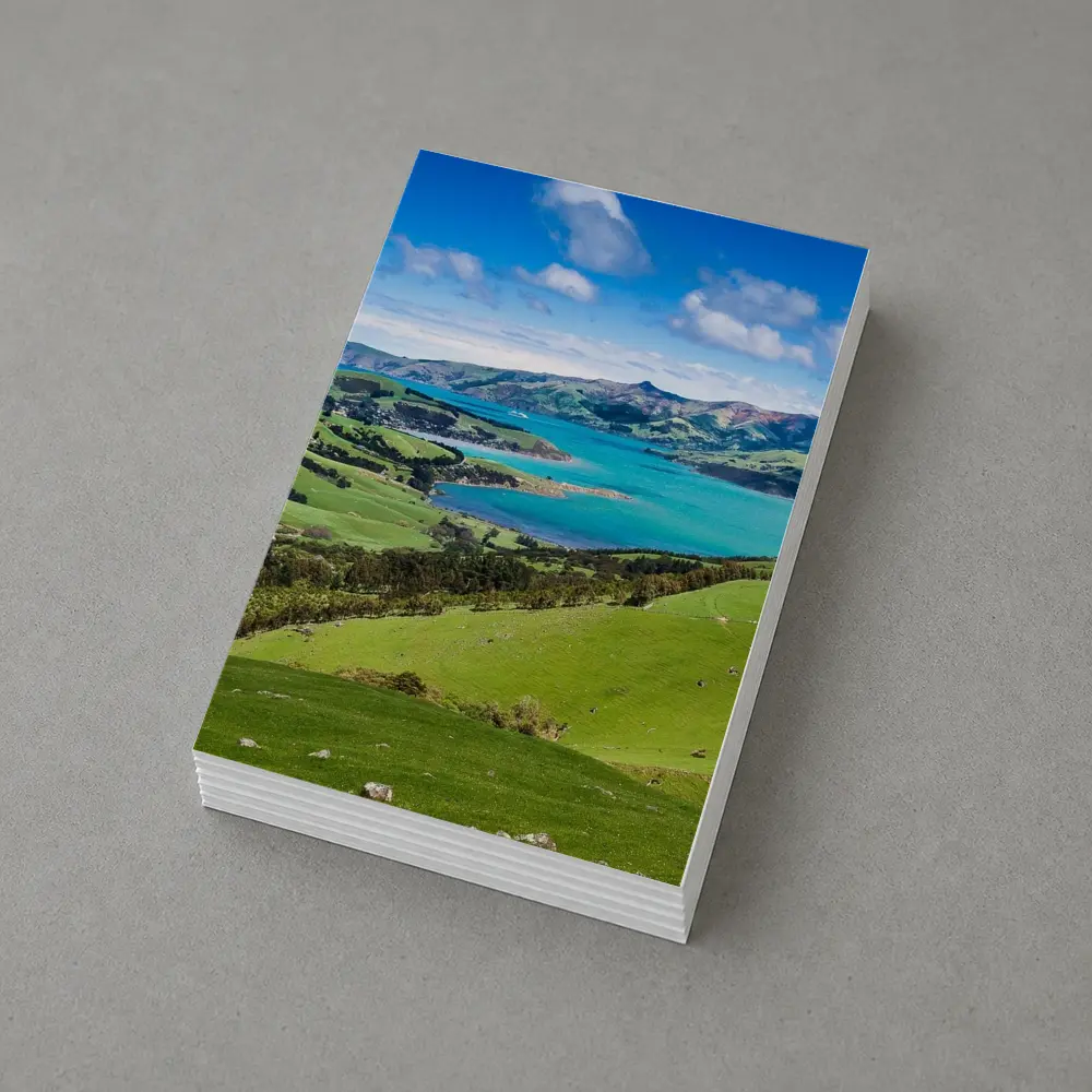 New Zealand Green Hills Turquoise Bay Landscape – Postcards