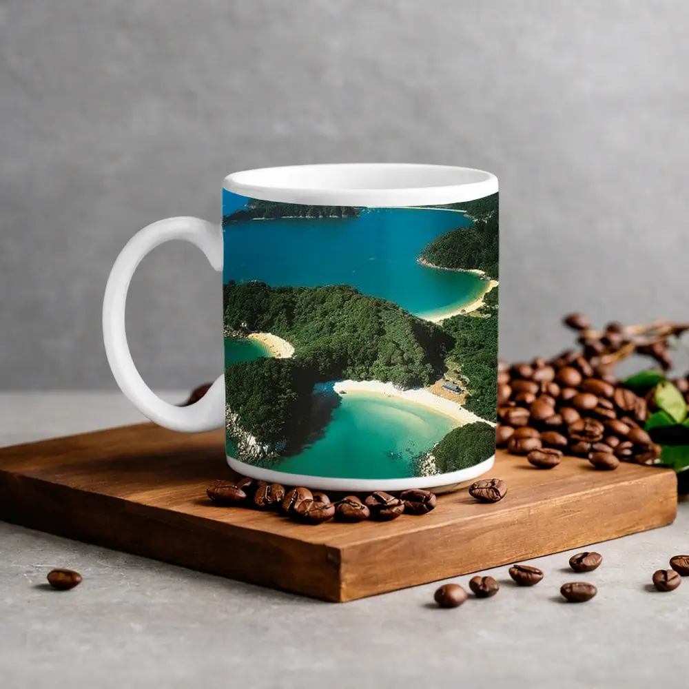 Aerial View New Zealand Coastal Bays Forest – Mugs