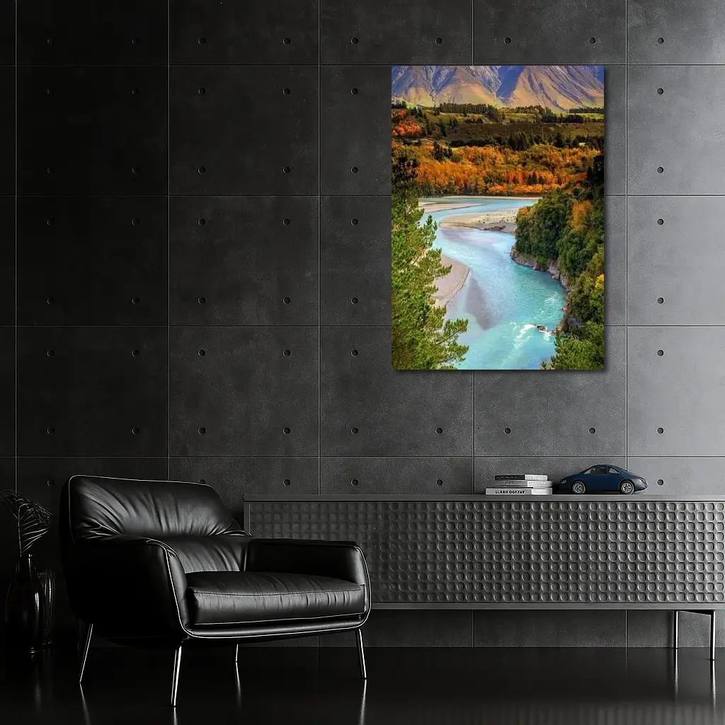 Turquoise River Valley Autumn Mountain Landscape – Wall Art