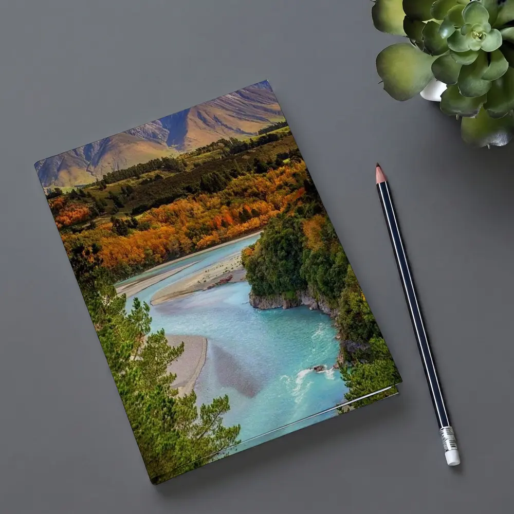 Turquoise River Valley Autumn Mountain Landscape – Notebooks