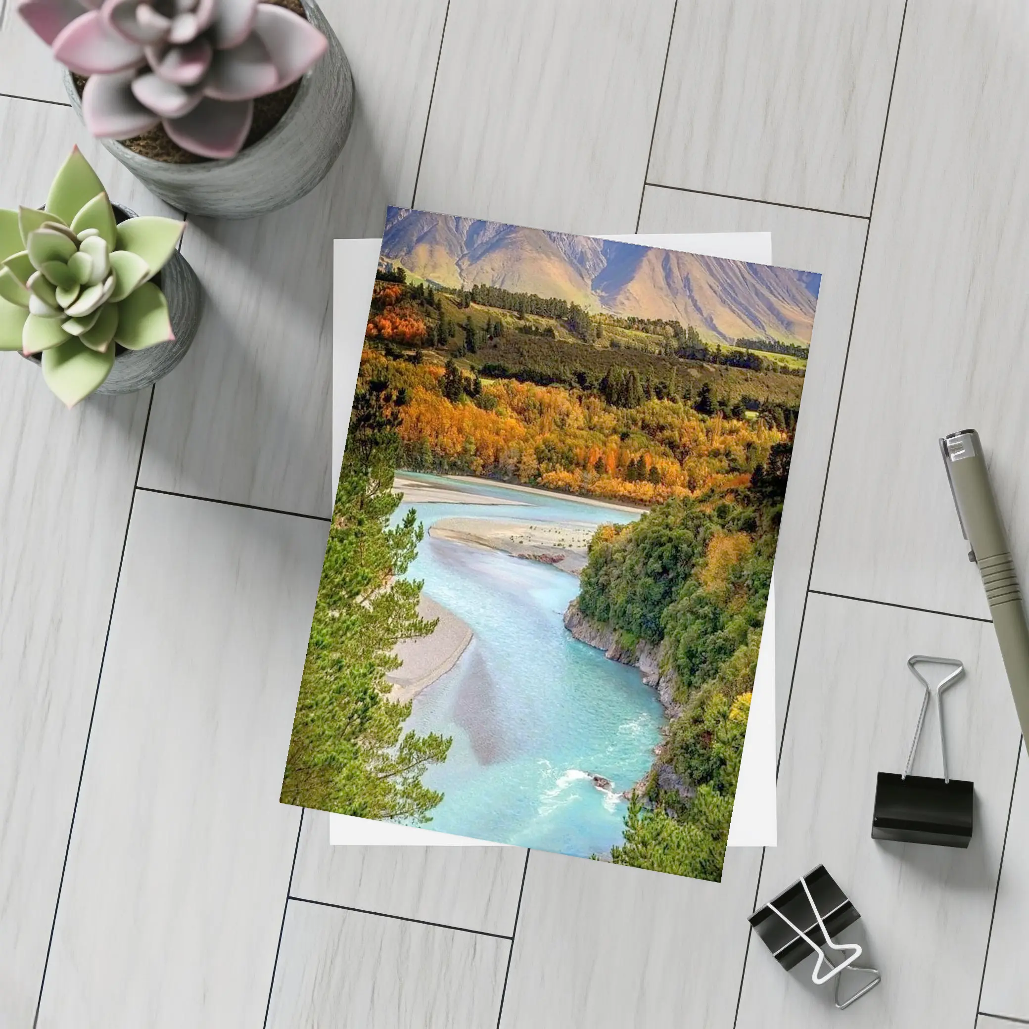 Turquoise River Valley Autumn Mountain Landscape – Postcards
