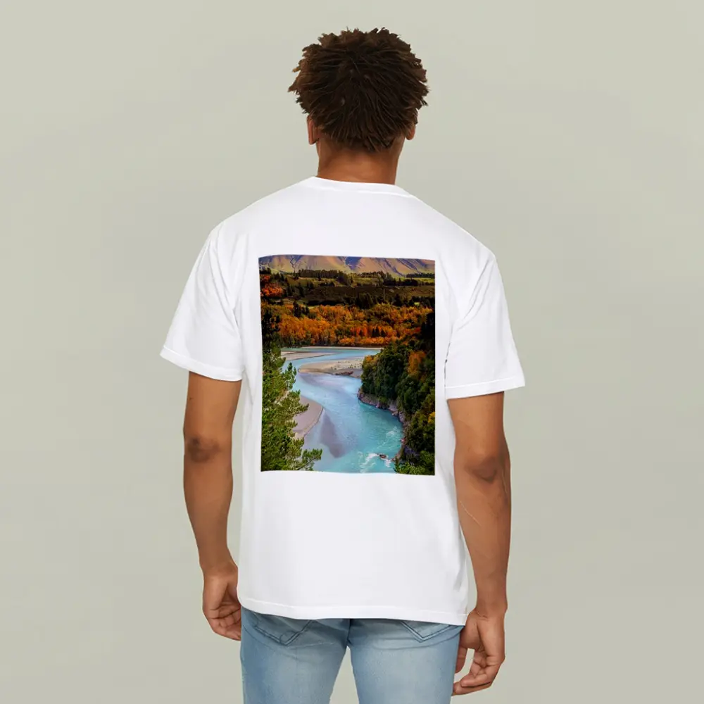 Turquoise River Valley Autumn Mountain Landscape – T-Shirts