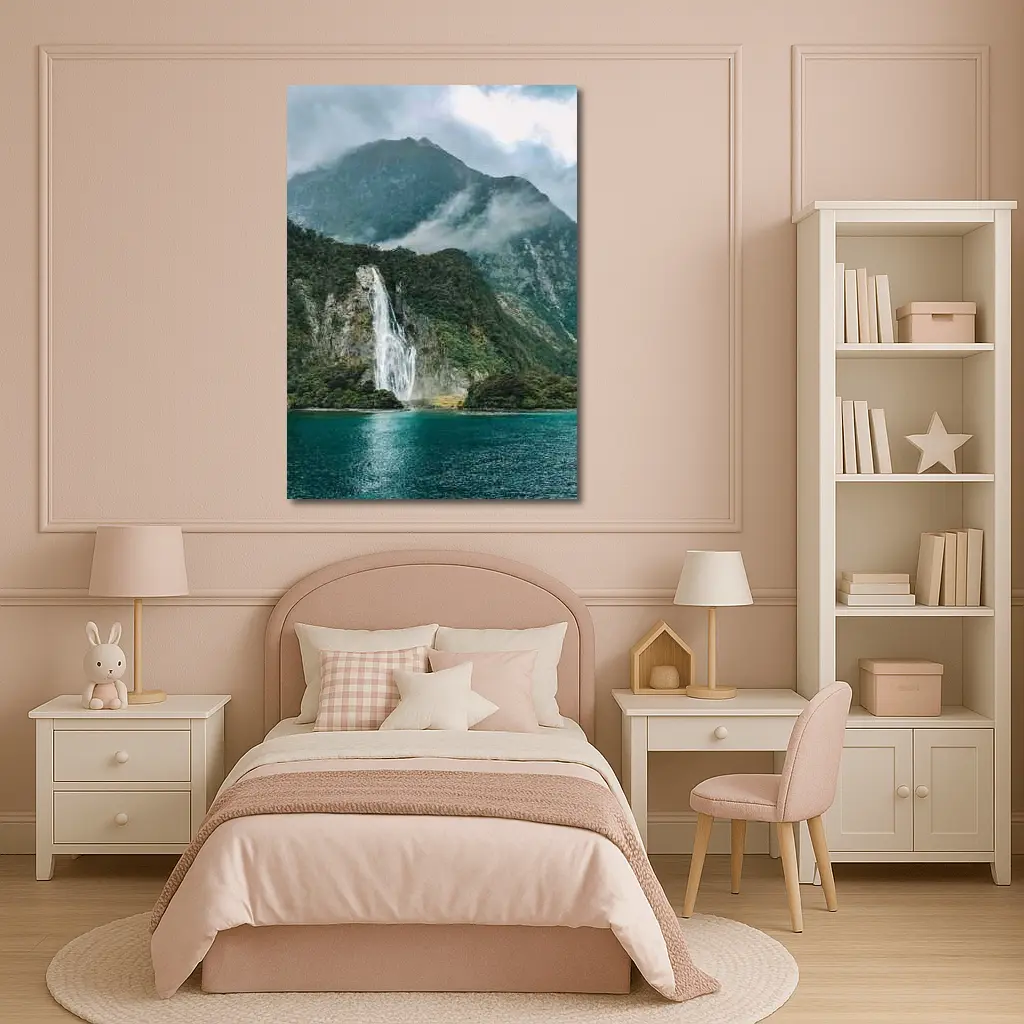 Milford Sound Waterfall New Zealand Mountain – Wall Art