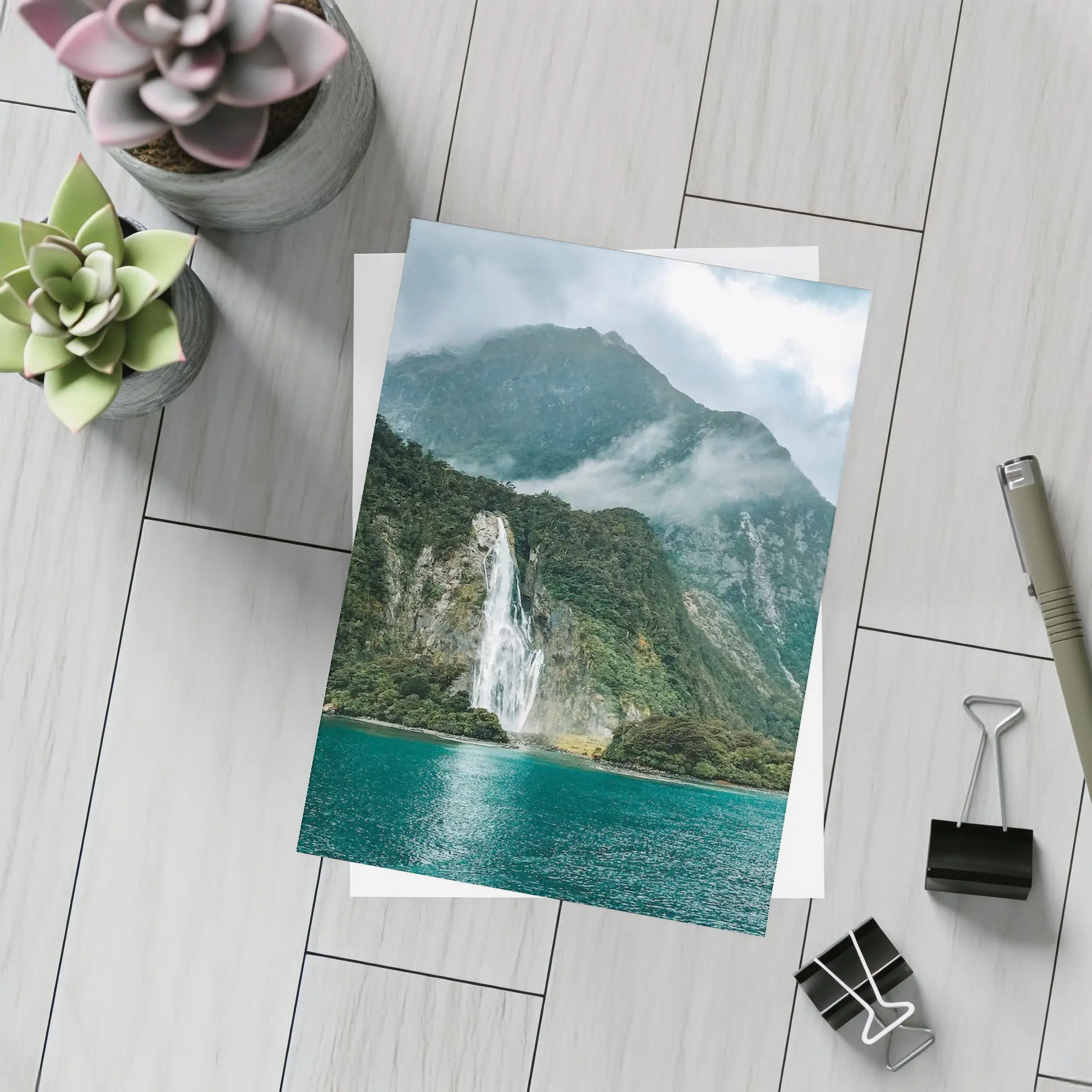 Milford Sound Waterfall New Zealand Mountain – Postcards