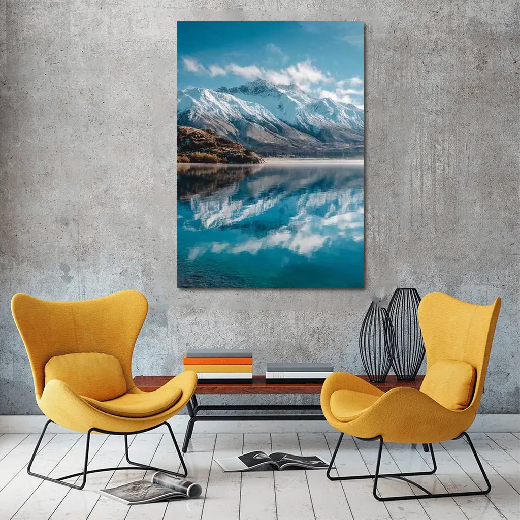Snow Capped Mountains Reflected In Blue Lake – Wall Art