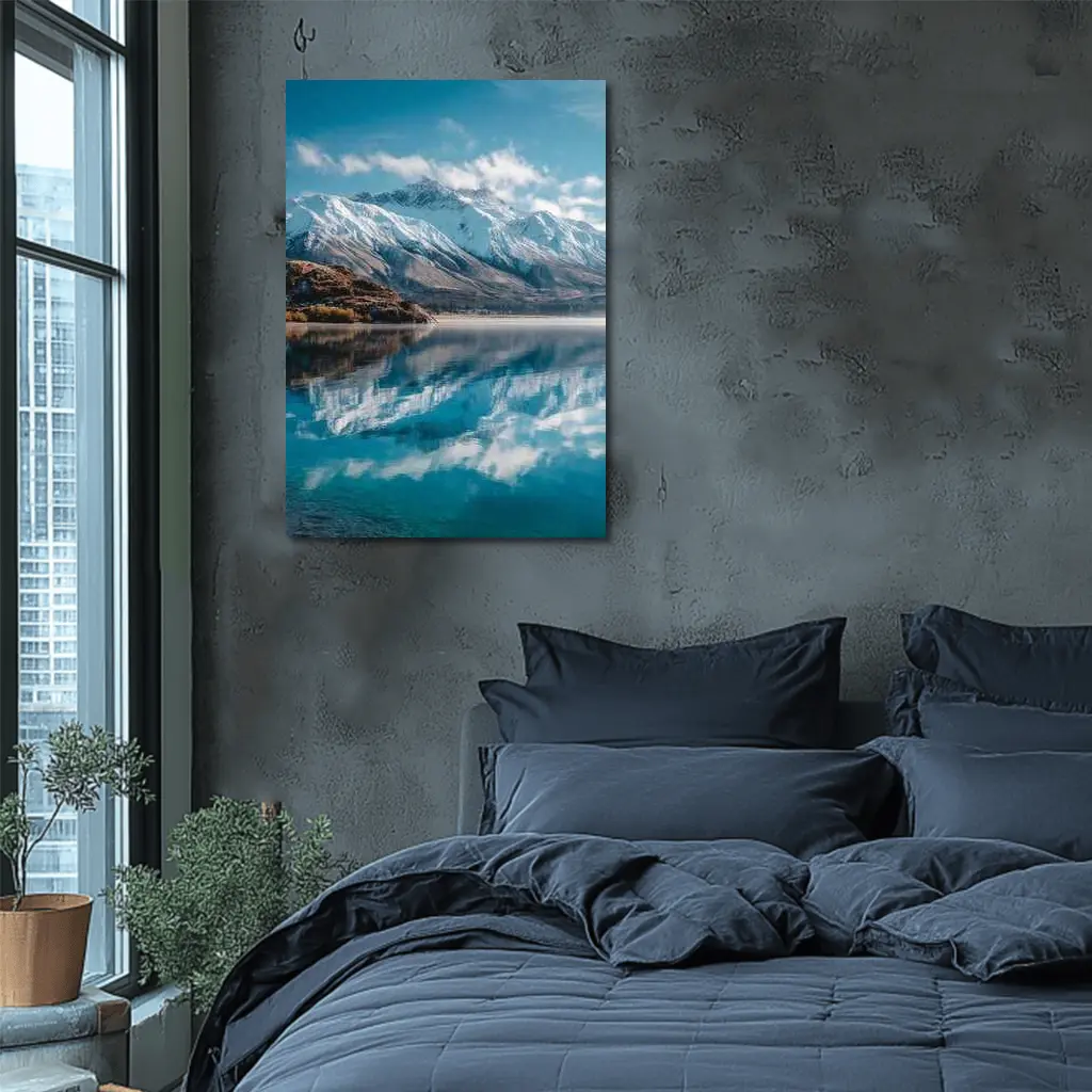 Snow Capped Mountains Reflected In Blue Lake – Wall Art