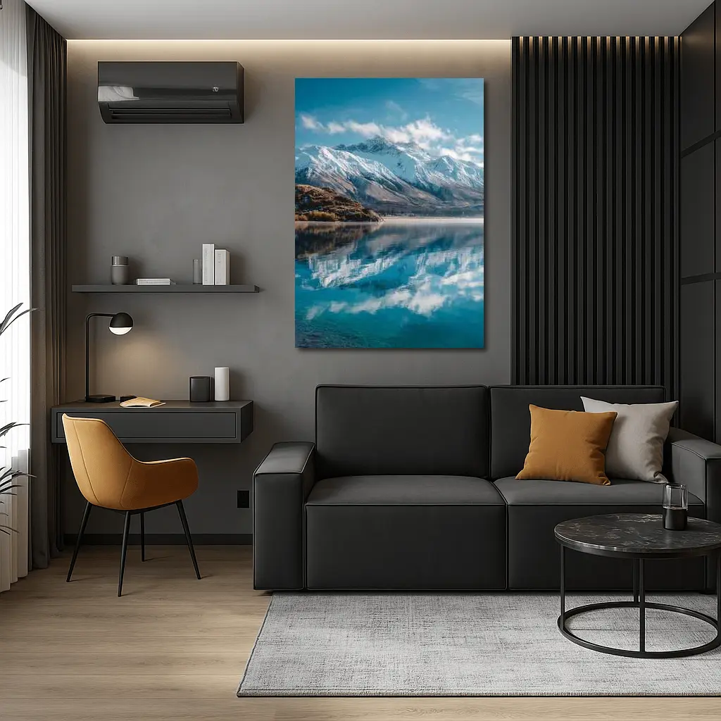 Snow Capped Mountains Reflected In Blue Lake – Wall Art