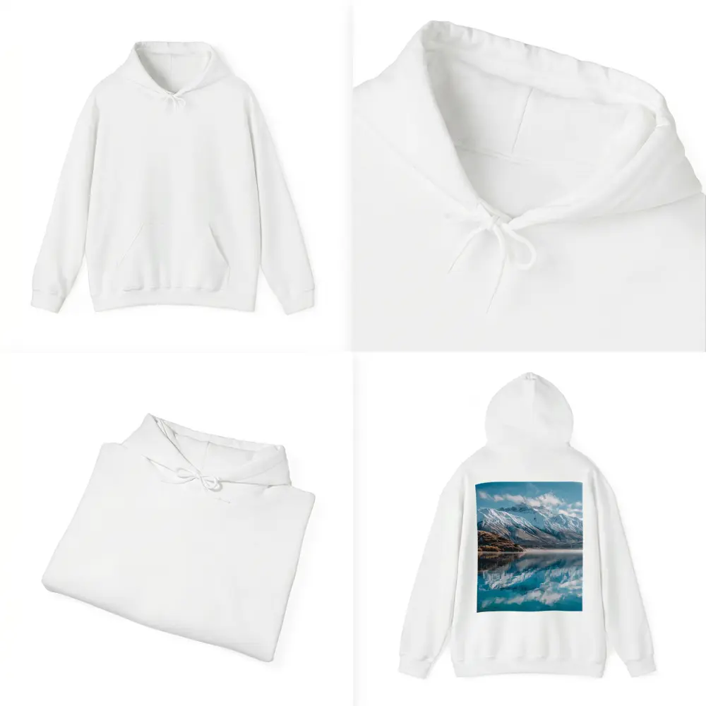 Snow Capped Mountains Reflected In Blue Lake – Hoodies